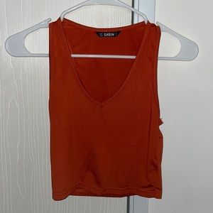 V-Neck crop top, rusty orange color